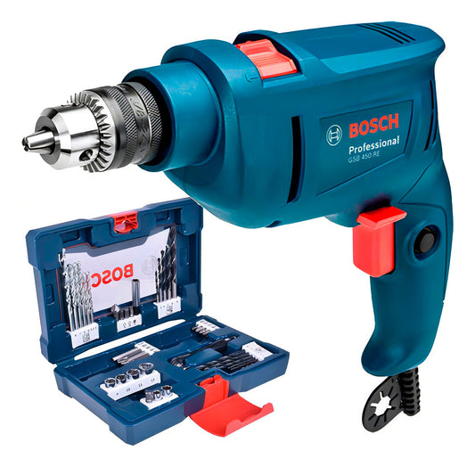 Furadeira martelete elétrica de 10mm Bosch GSB 450RE y Estojo X-Line 41 Peças Bosch 450W y accesorio com caixa de papelão 220V