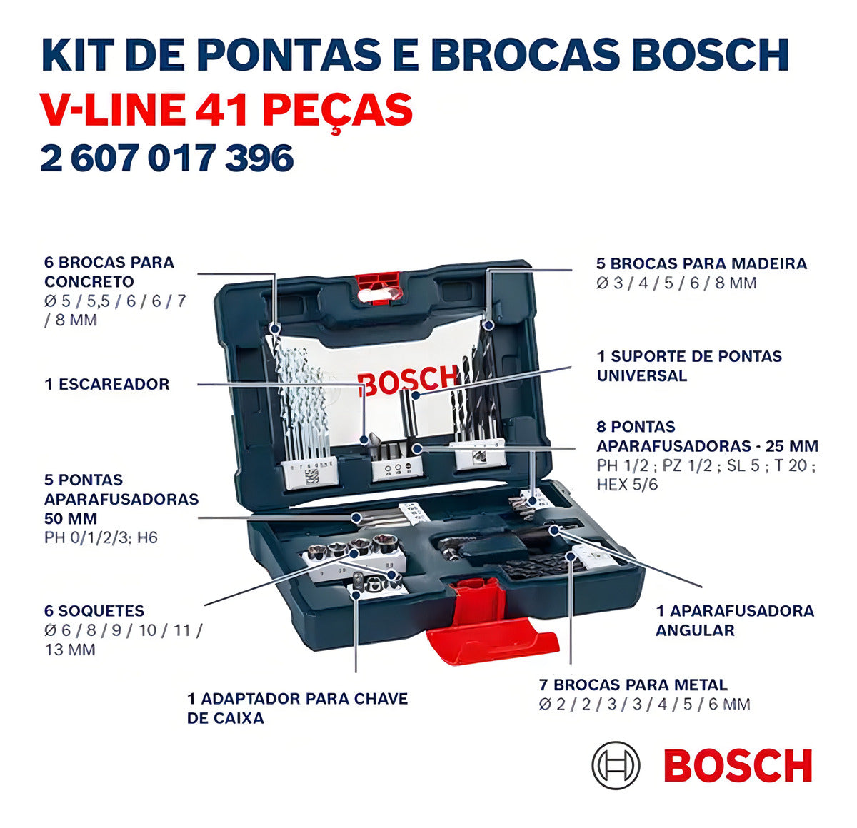 Parafusadeira 12v Gsr 120-li Estojo De Brocas V-Line 41 Peças Bosch