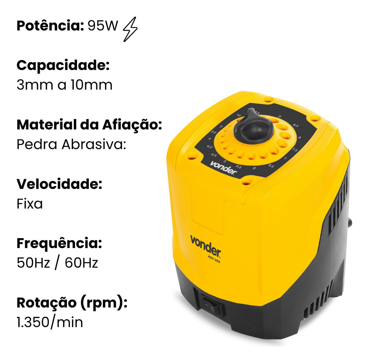 Afiador De Brocas De 3mm A 10mm 95w Abv 095 Vonder Cor Amarelo 110V