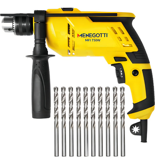 Furadeira Impacto 1/2 Pol 750w Menegotti Com Kit Brocas Cor Amarelo Frequência 60hz 220v