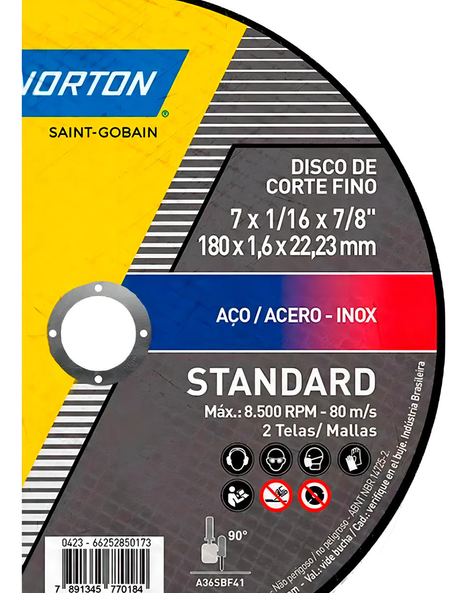 Norton Standard 2608602262 Kit Com 25 Disco De Corte 7 X 1,6 Mm Standard Cor Amarelo