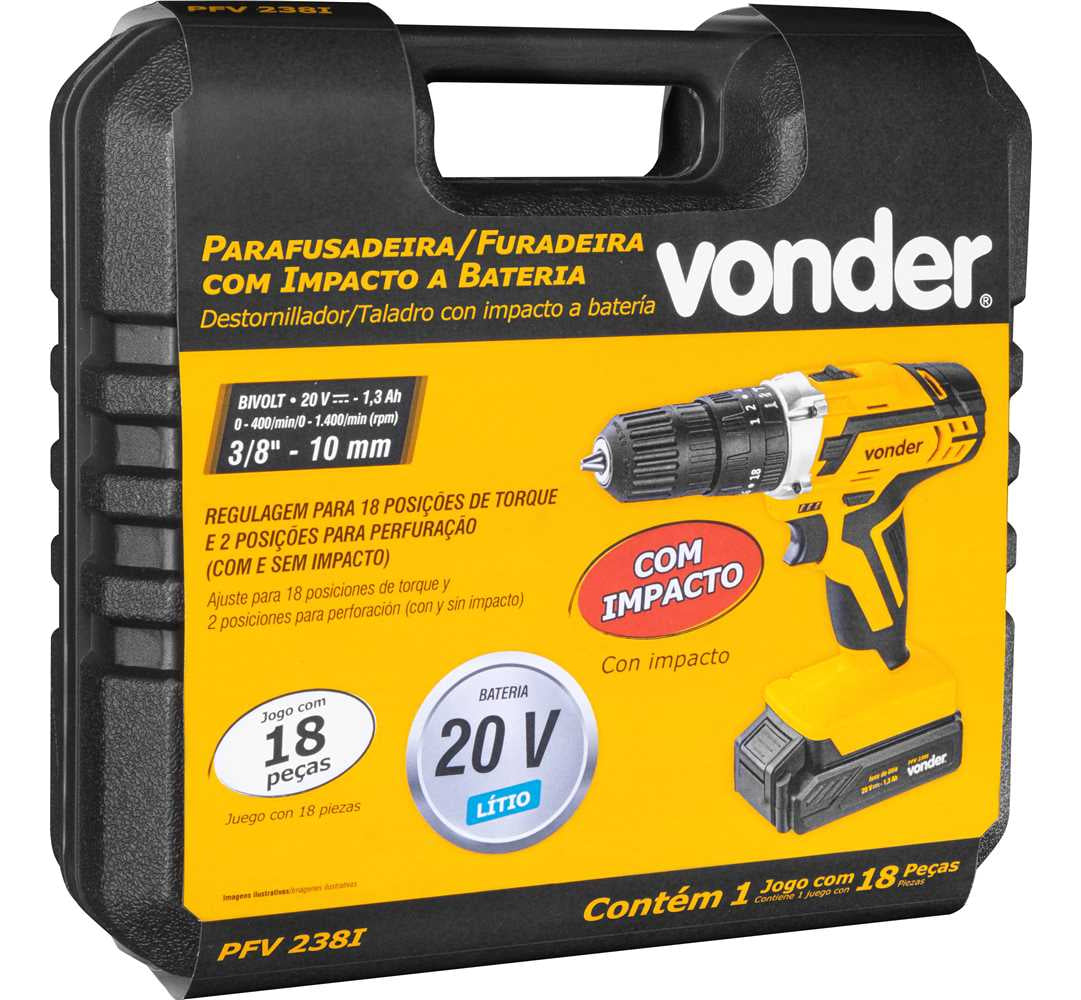 Parafusadeira De Impacto 20v Vonder Pfv238i C/ Kit 10 Brocas