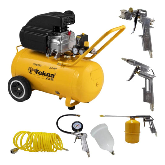 Tekna CP8550 + Kit Multiuso 5 Peças Compressor De Ar 50 Litros 2,5 Hp 8,5 Pés Frequência 60Hz 220v Amarelo