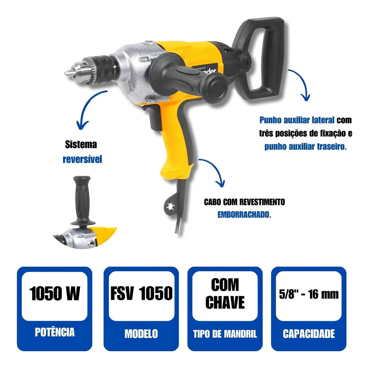 Furadeira Industrial 5/8 Pol 1050w Fsv 1050 Vonder Cor 220V