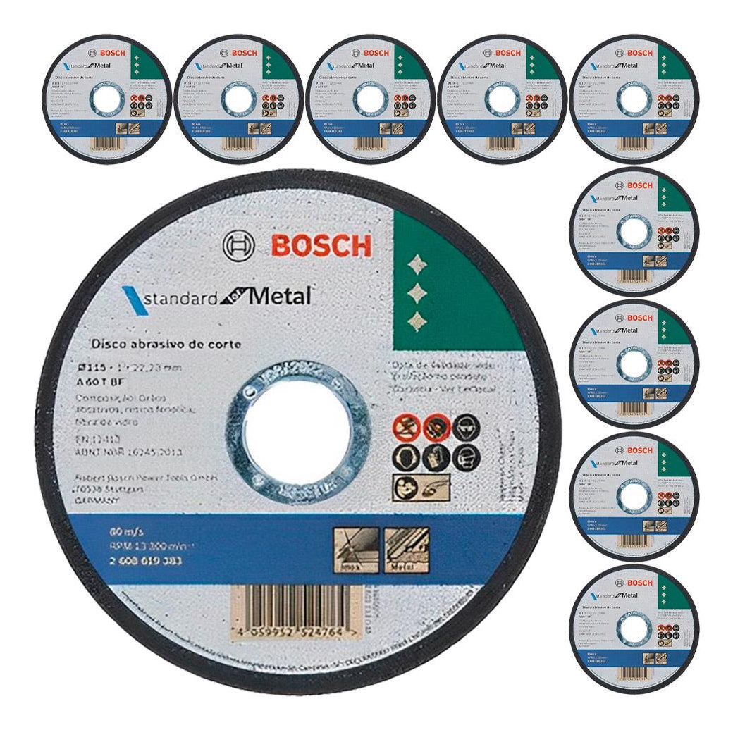 Kit 10 Discos Corte 4.1/2 115 Mm X 1,0 Mm Inox/metal Bosch