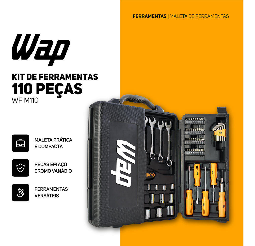 Kit De Ferramentas Wap Wf M110 Com 110 Peças Maleta Compacta