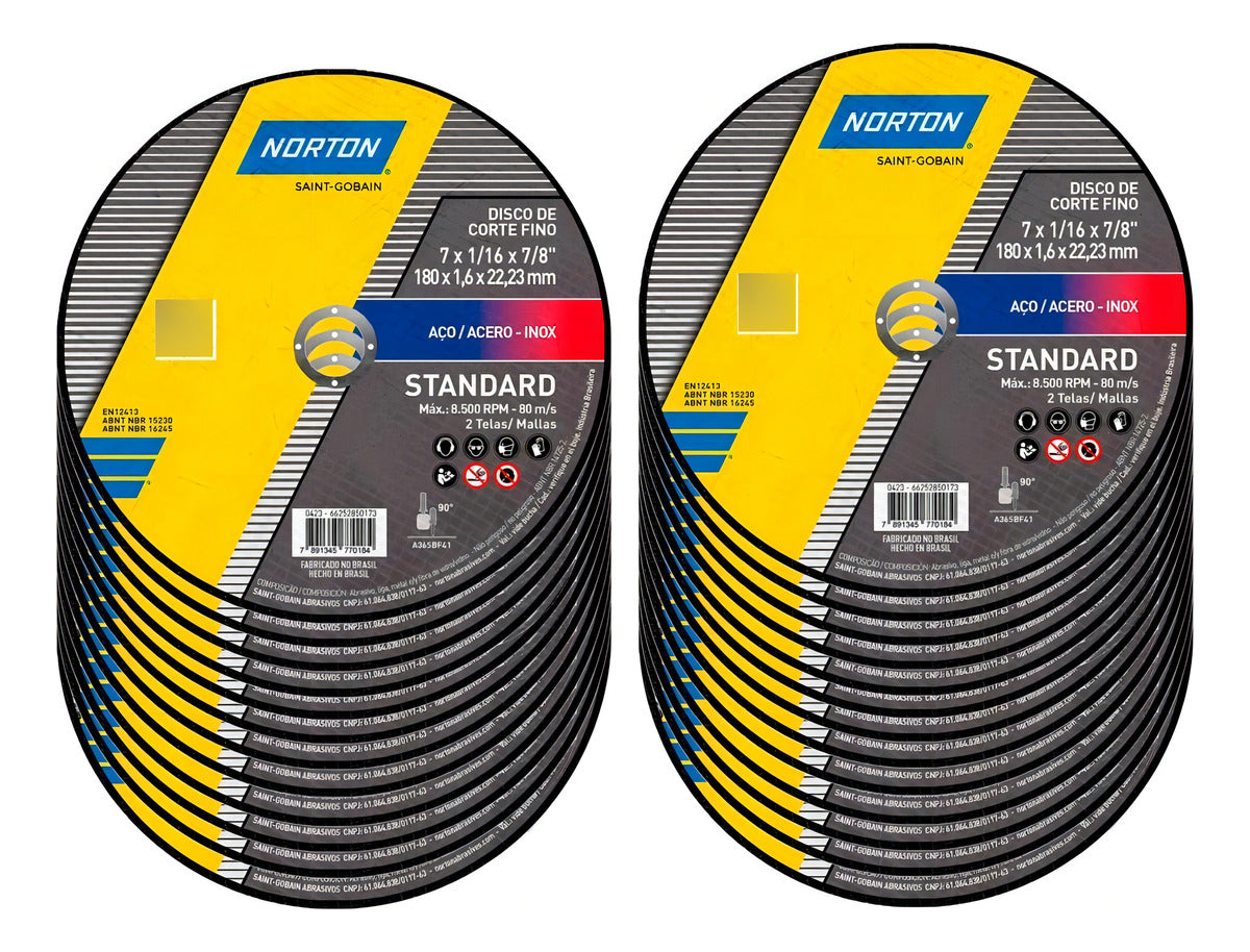 Norton Standard 2608602262 Kit Com 25 Disco De Corte 7 X 1,6 Mm Standard Cor Amarelo