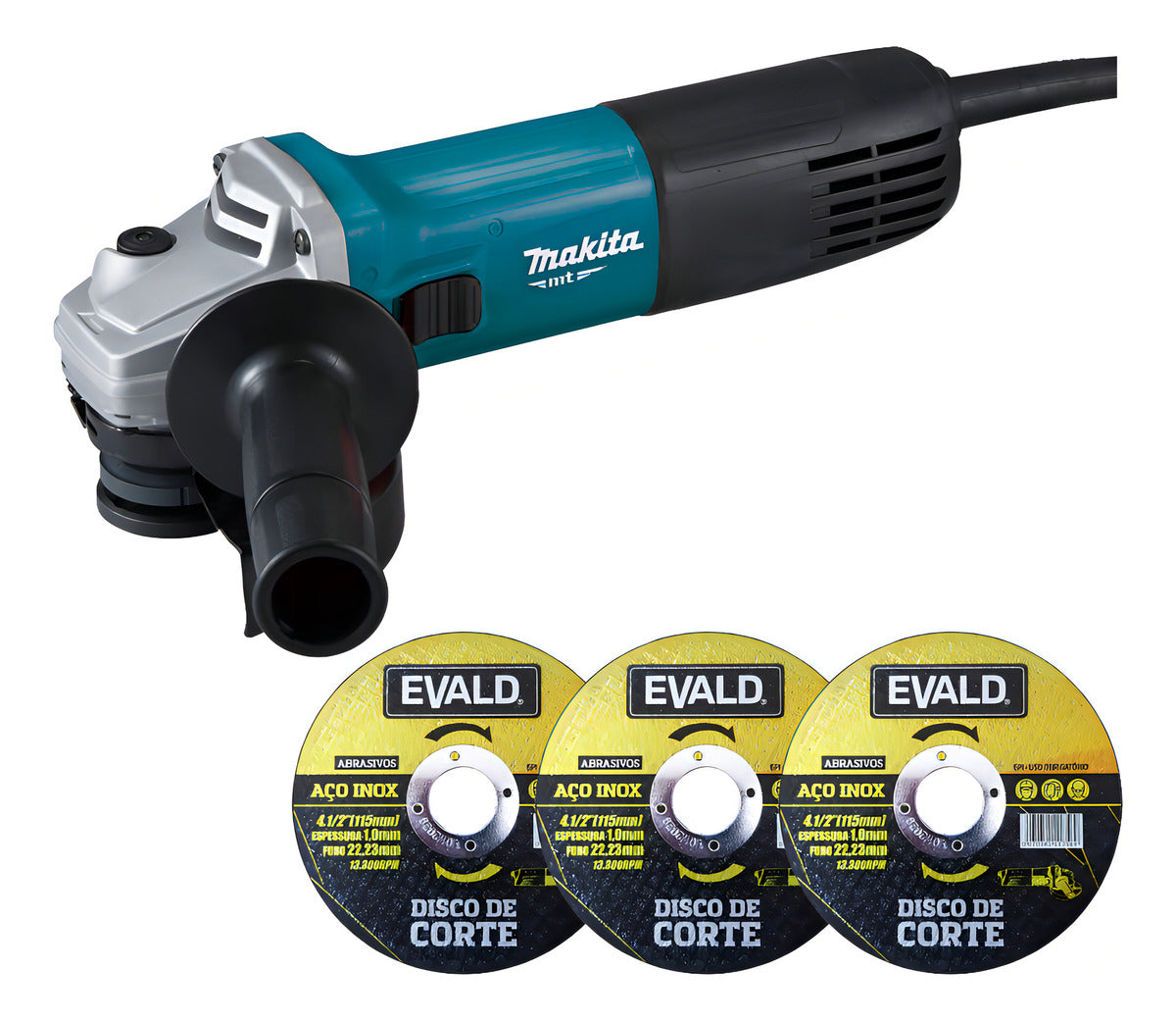 Esmerilhadeira Angular 850w M9510b Makita Kit 3 Discos Evald Cor Azul-turquesa 110v