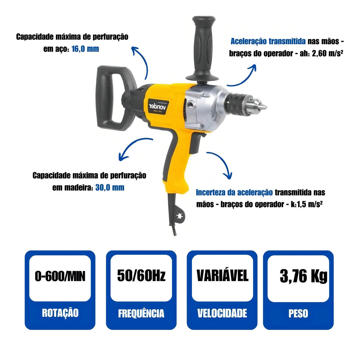 Furadeira Industrial 5/8 Pol 1050w Fsv 1050 Vonder Cor 220V