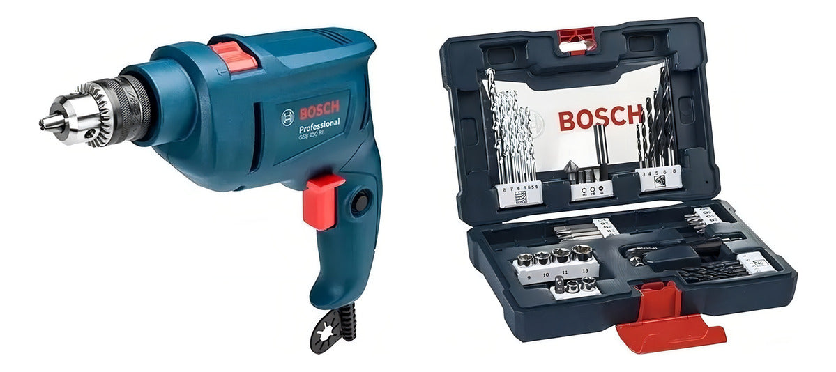 Furadeira martelete elétrica de 10mm Bosch GSB 450RE y Estojo X-Line 41 Peças Bosch 450W y accesorio com caixa de papelão 220V