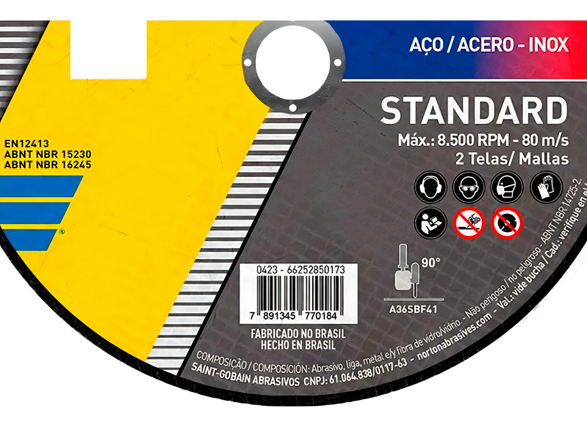 Norton Standard 2608602262 Kit Com 25 Disco De Corte 7 X 1,6 Mm Standard Cor Amarelo