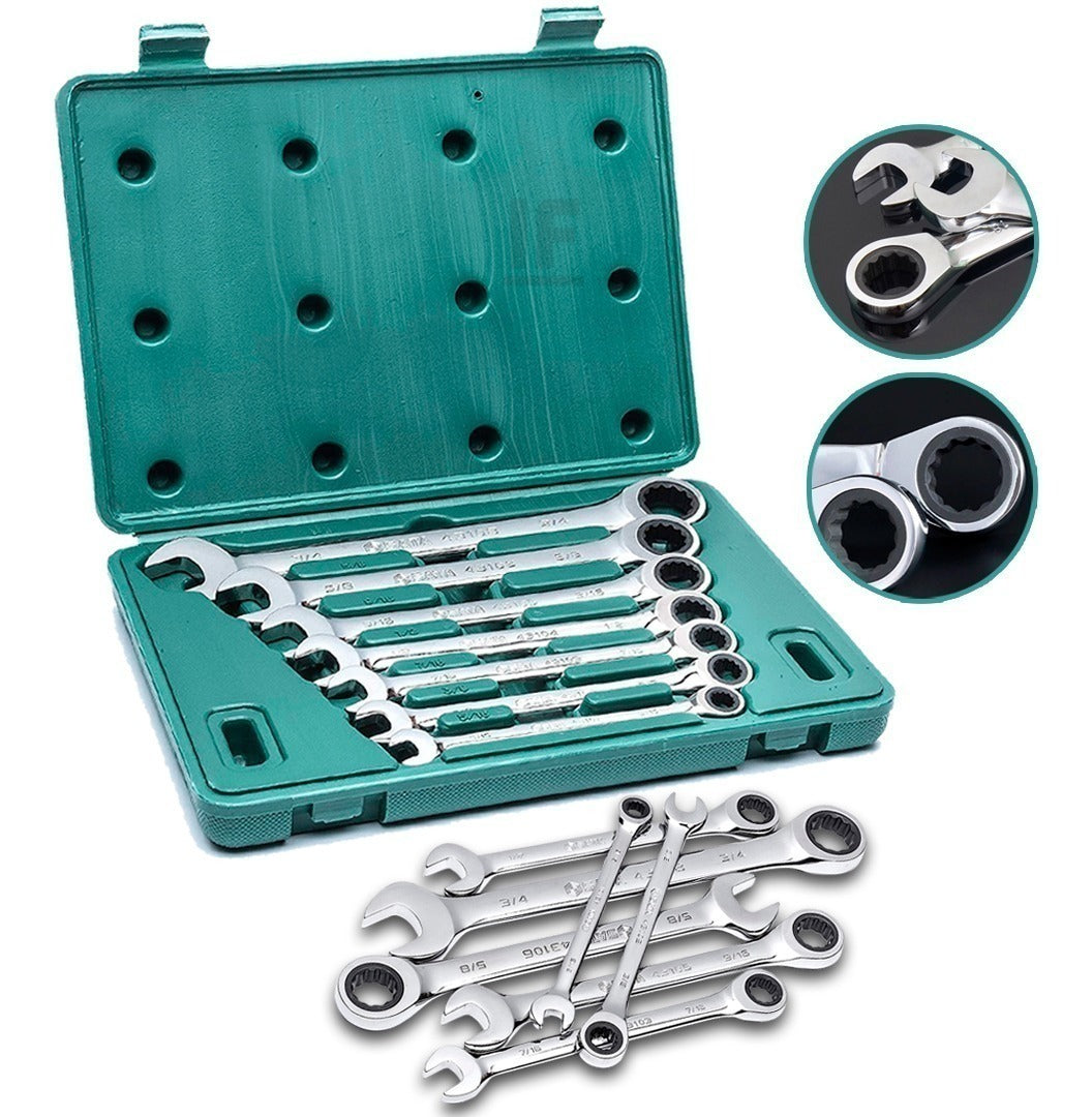 Kit Jogo De Chave Combinada C/ Catraca 7 Pçs 5/16 A 3/4 Sata