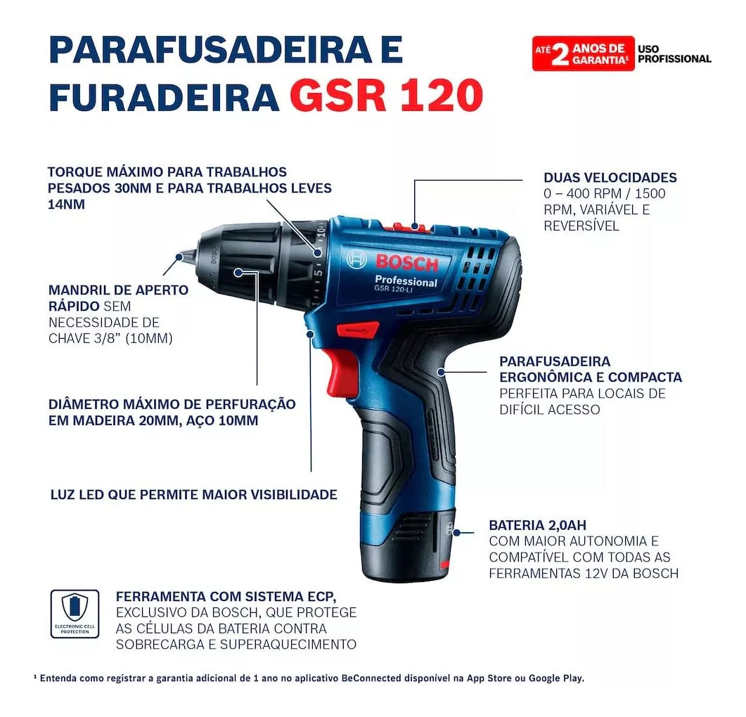 Parafusadeira 12v Gsr 120-li Estojo De Brocas V-Line 41 Peças Bosch